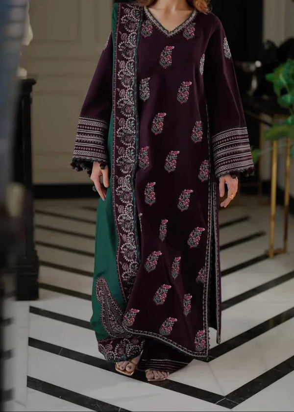 Grace Z-(W775 ) - Stitched Embroidered 3pc Marina Dress With Embroidered Marina Shawl.
