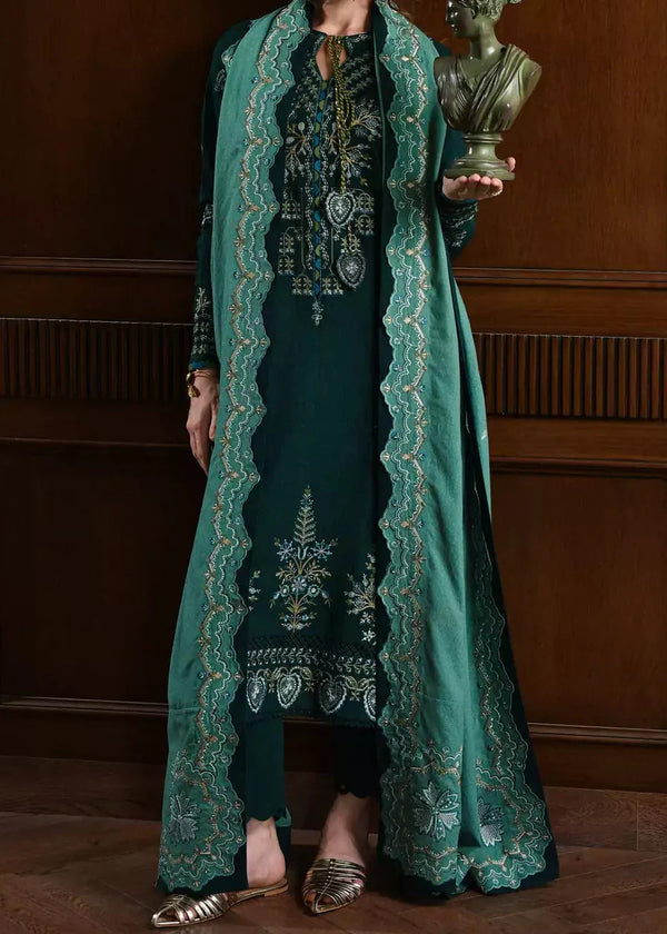 Grace Z-(W771 ) - Stitched Embroidered 3pc Marina Dress With Printed Shawl.