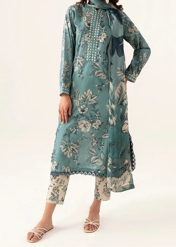 Grace W808 - Digital Printed 3pc Karandi Dress With Digital Printed Karandi Shawl.