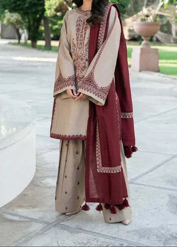 Grace W709-Embroidered 3pc Marina Dress With Printed Shawl