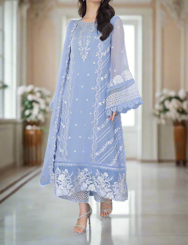 Grace S763-Embroidered 3pc organza dress with Embroidered organza duppata.