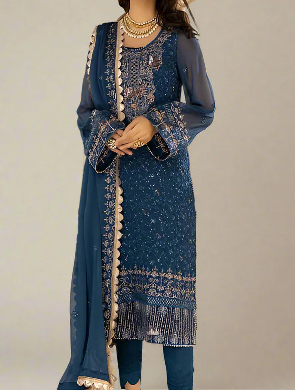 Merakish Luxury– Chiffon Embroidered Unstitched 3pc Suit