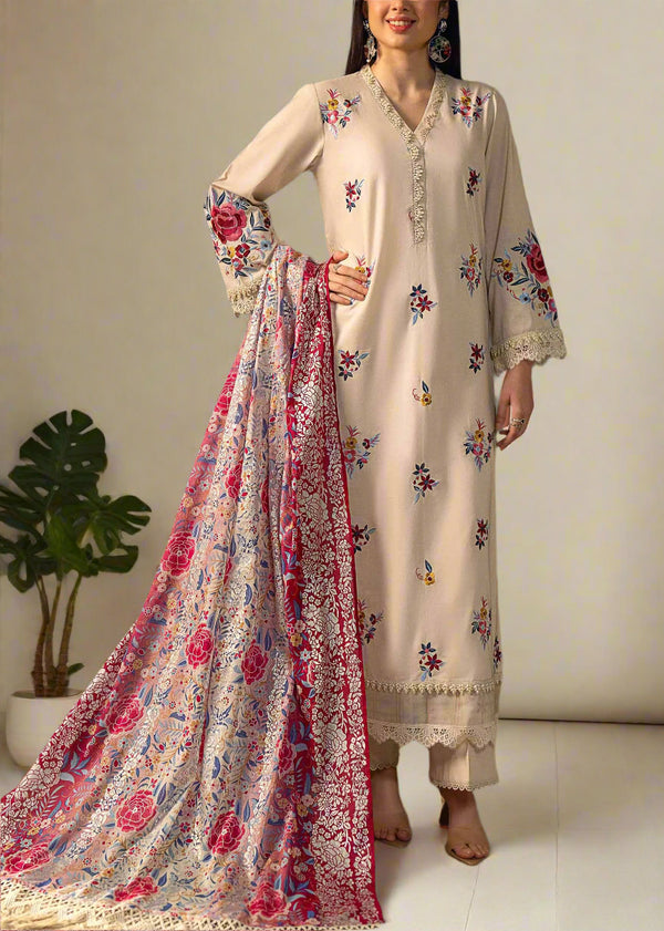 Grace S1013-Embroidered 3pc Lawn dress with Printed Munar Dupatta.