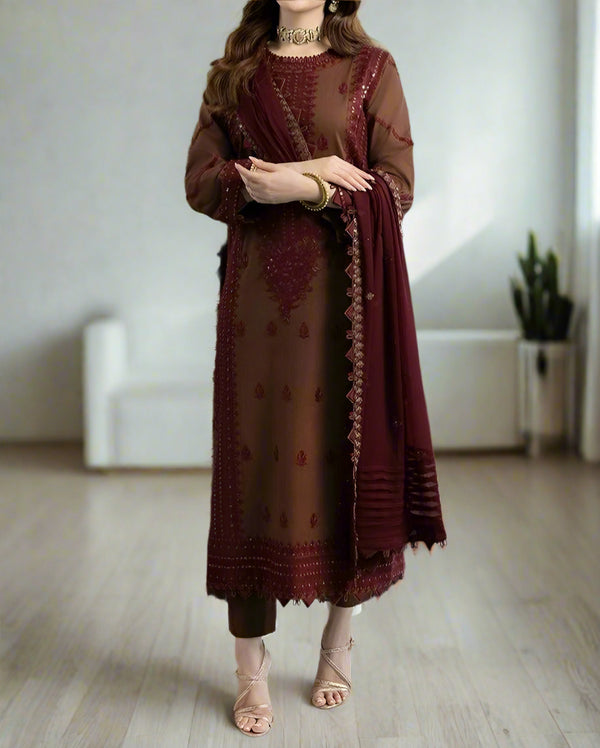 Grace S665-Embroidered 3PC Lawn dress with Embroidered chiffon dupatta.