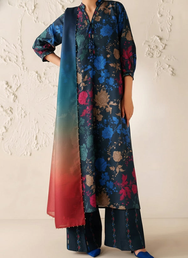 Grace W780 - Digital Printed 3pc Karandi Dress With Digital Printed Karandi Shawl.