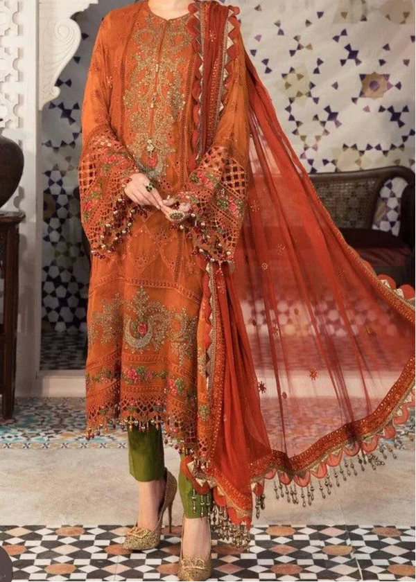Grace Z-(W778 ) - Stitched Embroidered Sequence 3pc Marina Dress With Embroidered Sequence Chiffon Dupatta.