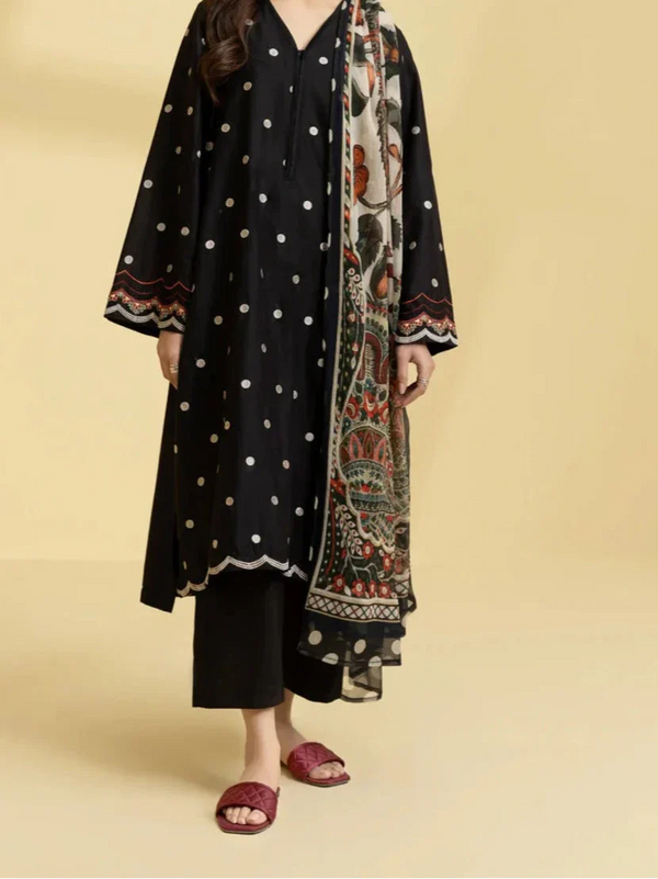 Grace W739-Embroidered 3pc Marina Dress With Printed Shawl.
