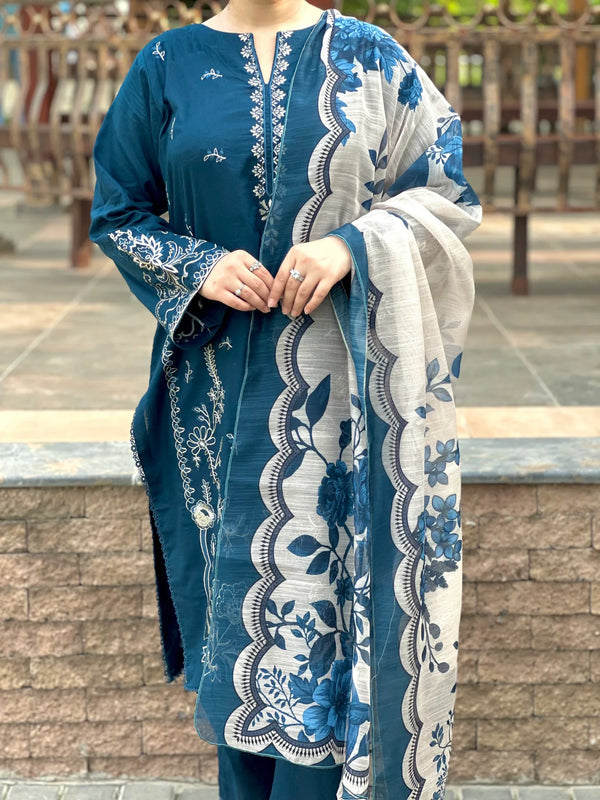 Grace W752-Embroidered 3pc Marina Dress With Printed Shawl.