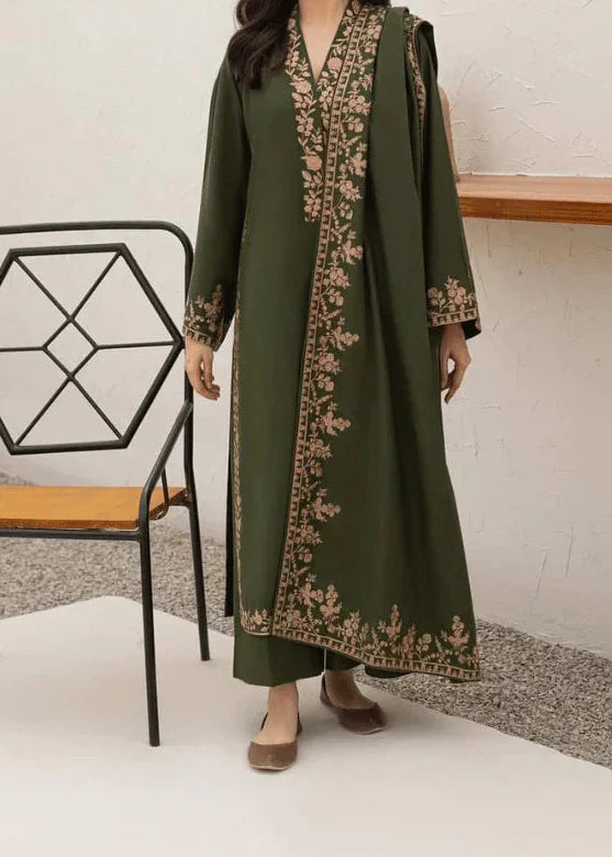 Grace Z-(W772 ) - Stitched Embroidered 3pc Marina Dress With Embroidered Marina Shawl.