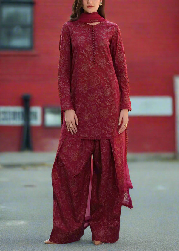 Grace S987-Embroidered 3PC Lawn Dress With Embroidered Chiffon Dupatta.