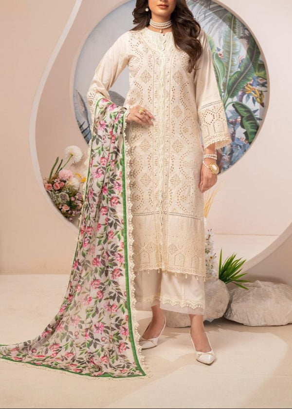 Grace S1199-Embroidered 3pc CHICKANKARI Lawn Dress With Printed Munar Dupatta.