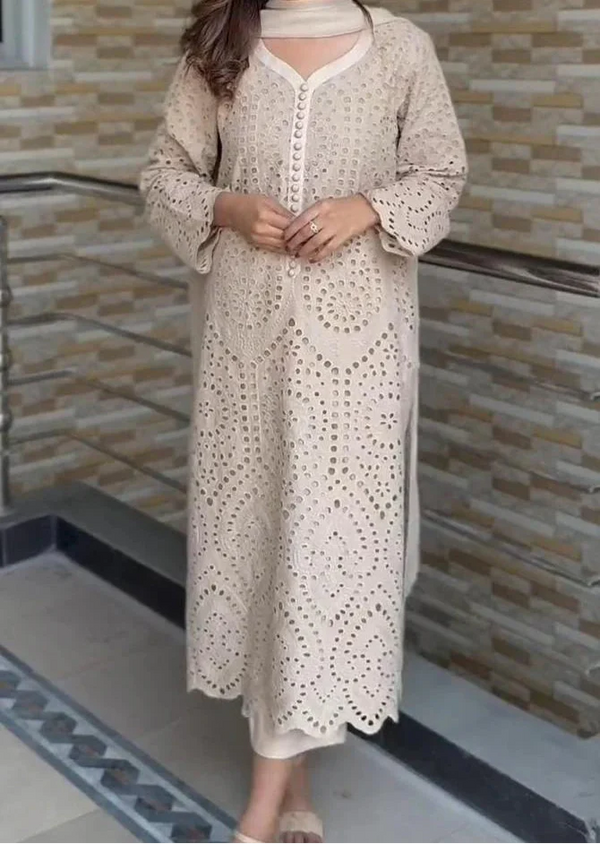 Grace S1283-Embroidered CHIKANKARI 3pc Lawn Dress With Dyed Chiffon Dupatta.