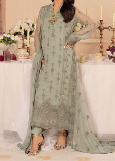 CADET GRAY– Embroidered Chiffon Unstitched 3Pc Suit.