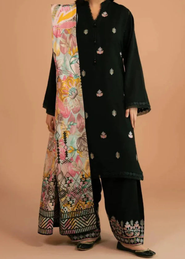 Grace Z-(W746) - Stitched Embroidered 3pc Marina Dress With Printed Shawl.