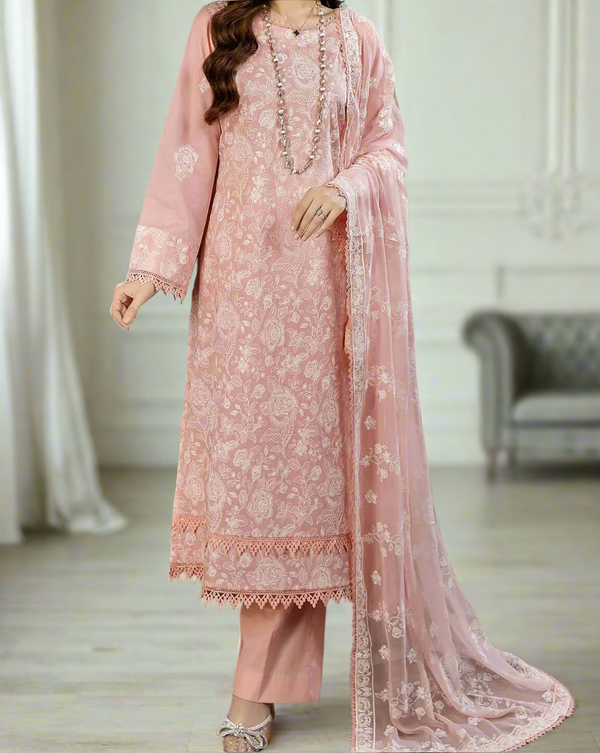 Grace S729-Embroidered 3pc Lawn dress with Embroidered chiffon dupatta.