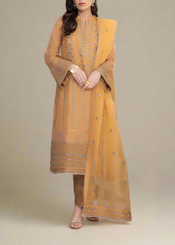 MARIGOLD– Embroidered Chiffon Unstitched 3Pc Suit.