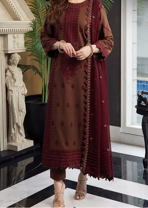 Grace Z-(W786) - Stitched Embroidered 3pc Marina Dress With Embroidered Chiffon Dupatta.