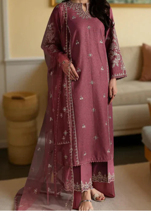 Grace Z-(W748) - Stitched Embroidered 3pc Marina Dress With Embroidered Organza Dupatta.