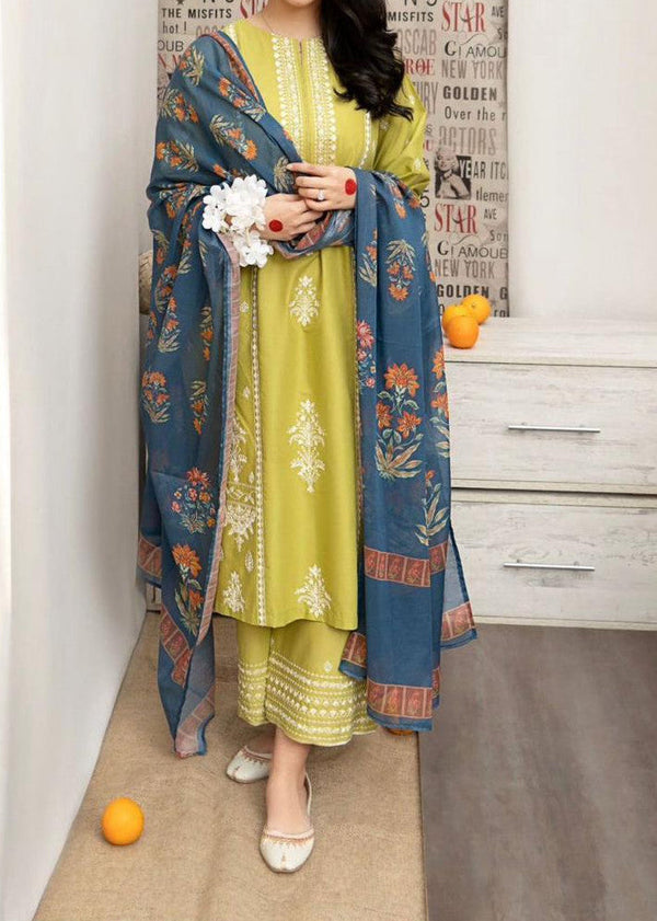Grace Z-(W544)- Stitched Embroidered 3pc marina dress with Printed shawl.